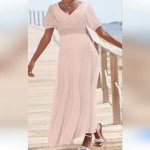 Smocked-Waist Maxi Dress-Blush Size L